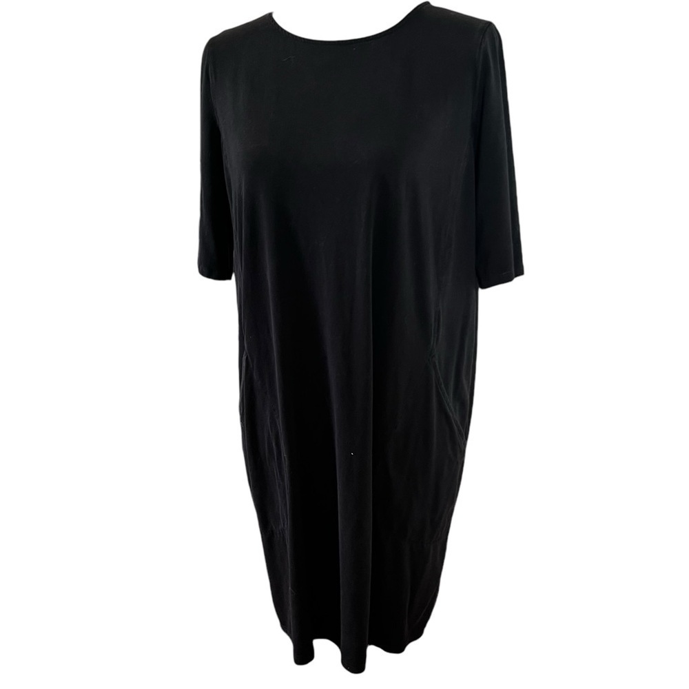 Eileen Fisher Black Tencel Jersey Short Sleeve Knee Length Dress Women’s Size M